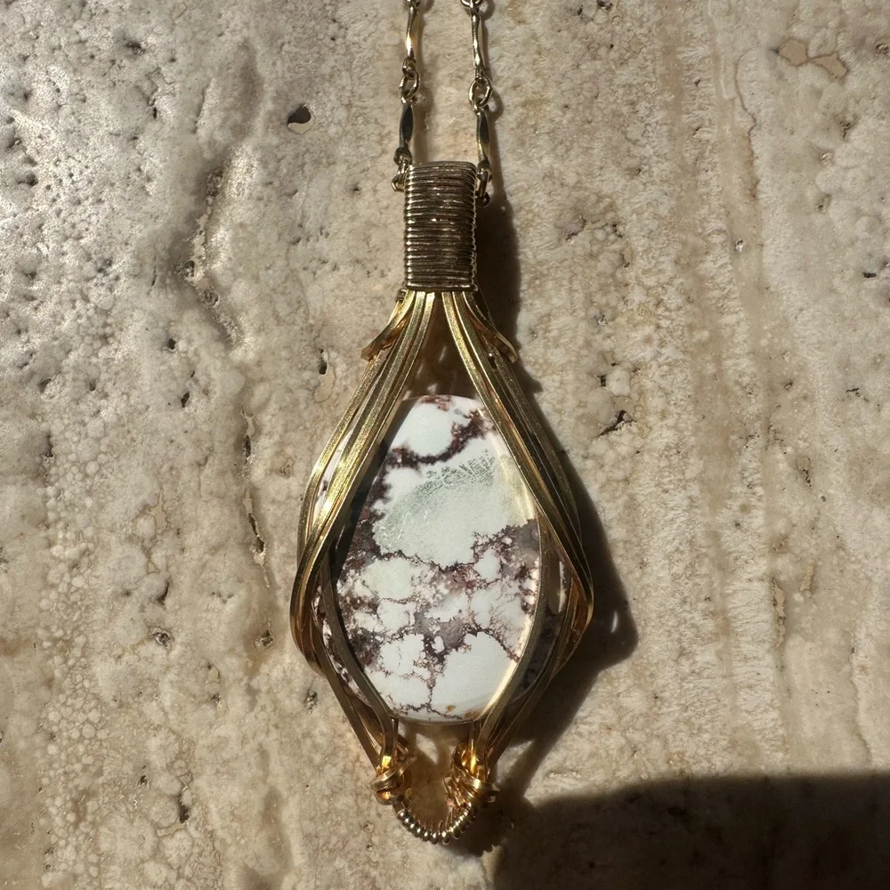 Crazy Horse Stone Necklace Pendant in grounding copper and 14k Gold Fill